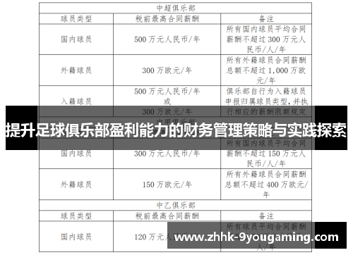 提升足球俱乐部盈利能力的财务管理策略与实践探索